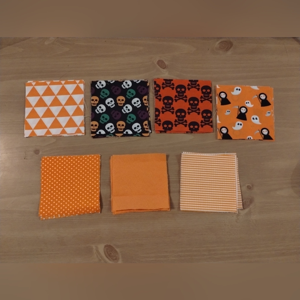 47pc Halloween Fabric Squares 4x4 Quilting Patchwork Craft Fabric Scrap Bundle